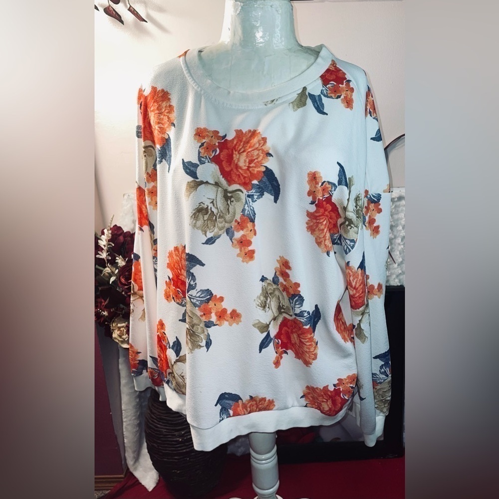 Pre-owned SHEIN curve 3XL Fall Orange Brown Blue Floral Blouse Make you a ⭐️